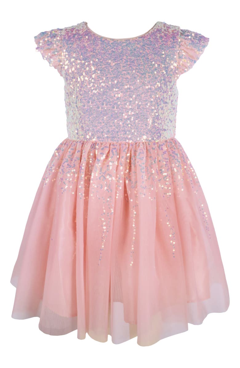 Zunie Kids' Sequin Flutter Sleeve Party Dress, Main, color, Blush