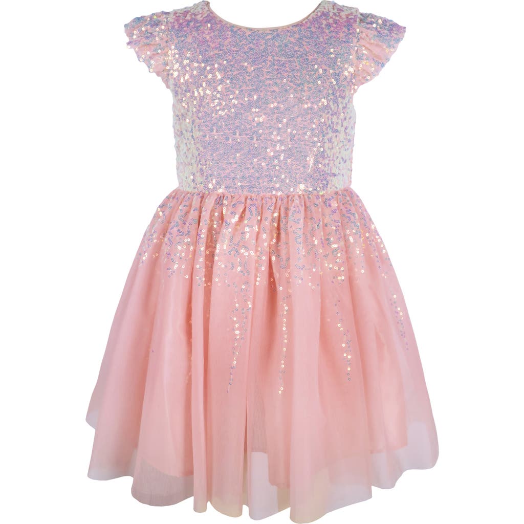 Zunie Kids' Sequin Flutter Sleeve Party Dress In Pink