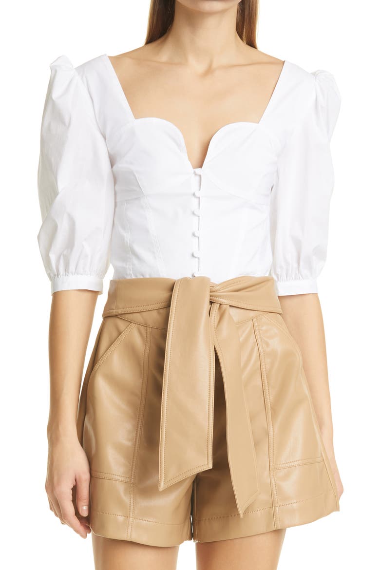 Jonathon Simkhai Standard Thea Smocked Puff Sleeve Top, Main, color, WHITE