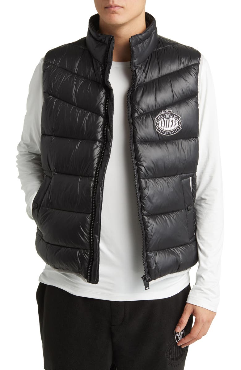 BOSS x NFL Corner Recycled Polyamide Puffer Vest, Main, color, Las Vegas Raiders Black