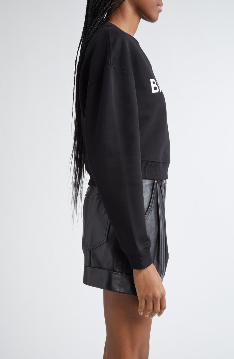 Balmain Crop Logo Graphic Sweatshirt, Alternate, color, Eab Black/ White