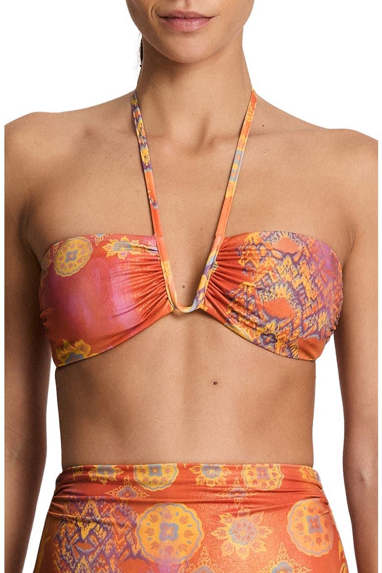 Shirred V-Wire Bikini Top, Main, color, CORAL MULTI