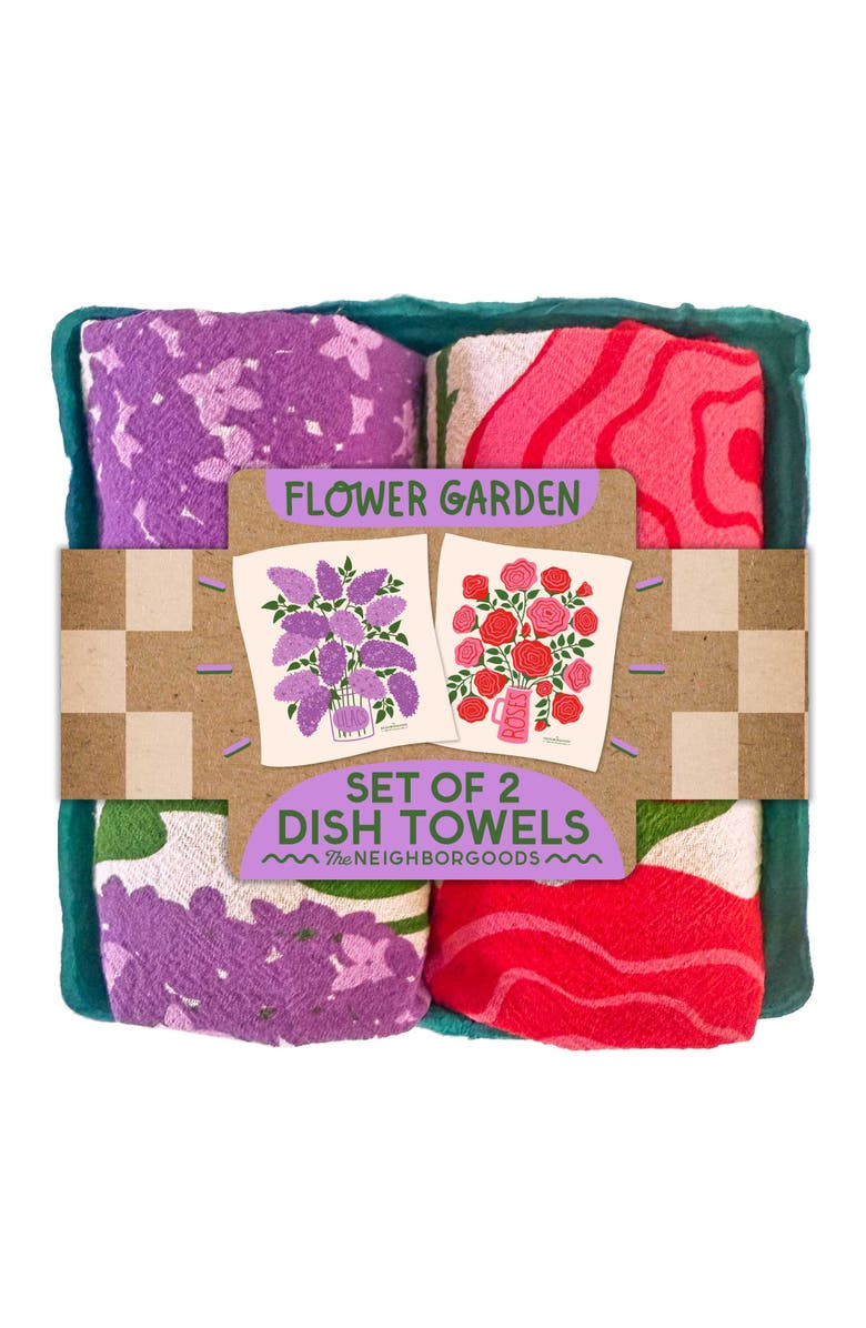 The Neighborgoods Flower Garden - Dish Towel Set of 2, Main, color, Purple