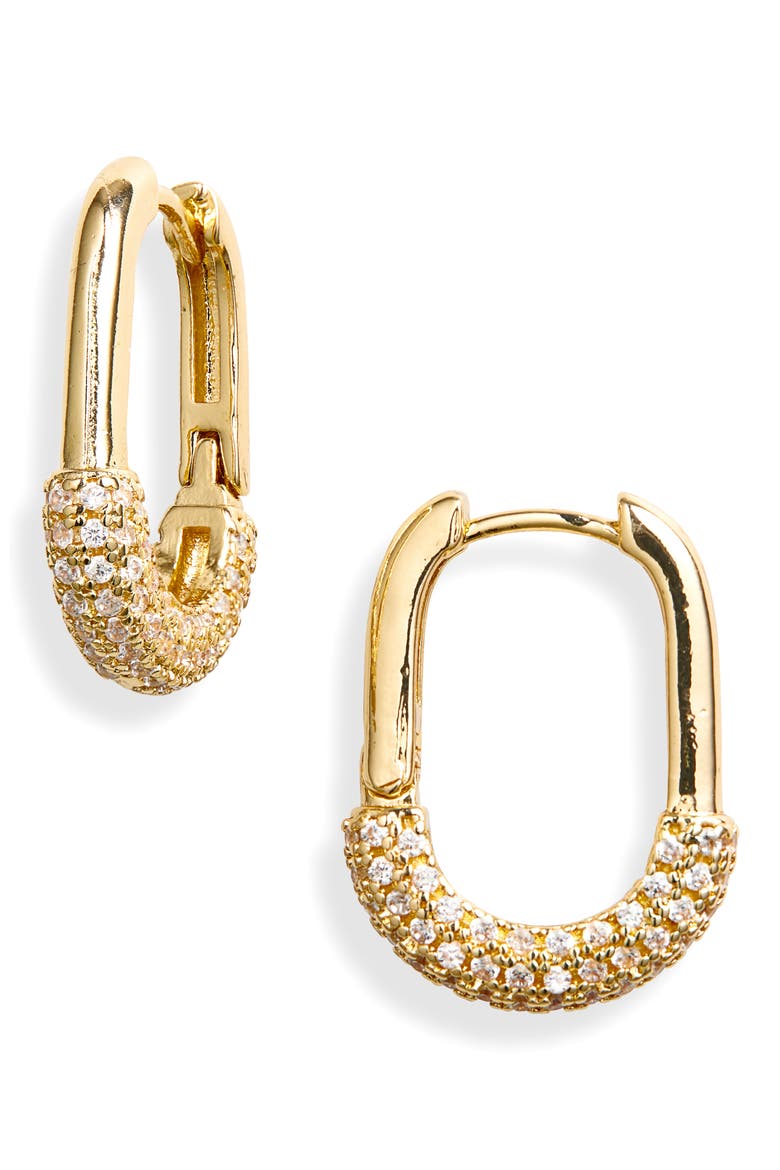 Half Pavé CZ Hoop Earrings, Main, color, CLEAR- GOLD