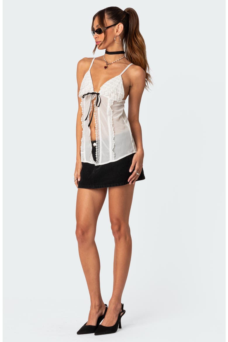Linette Split Front Lace Trim Camisole, Alternate, color, WHITE