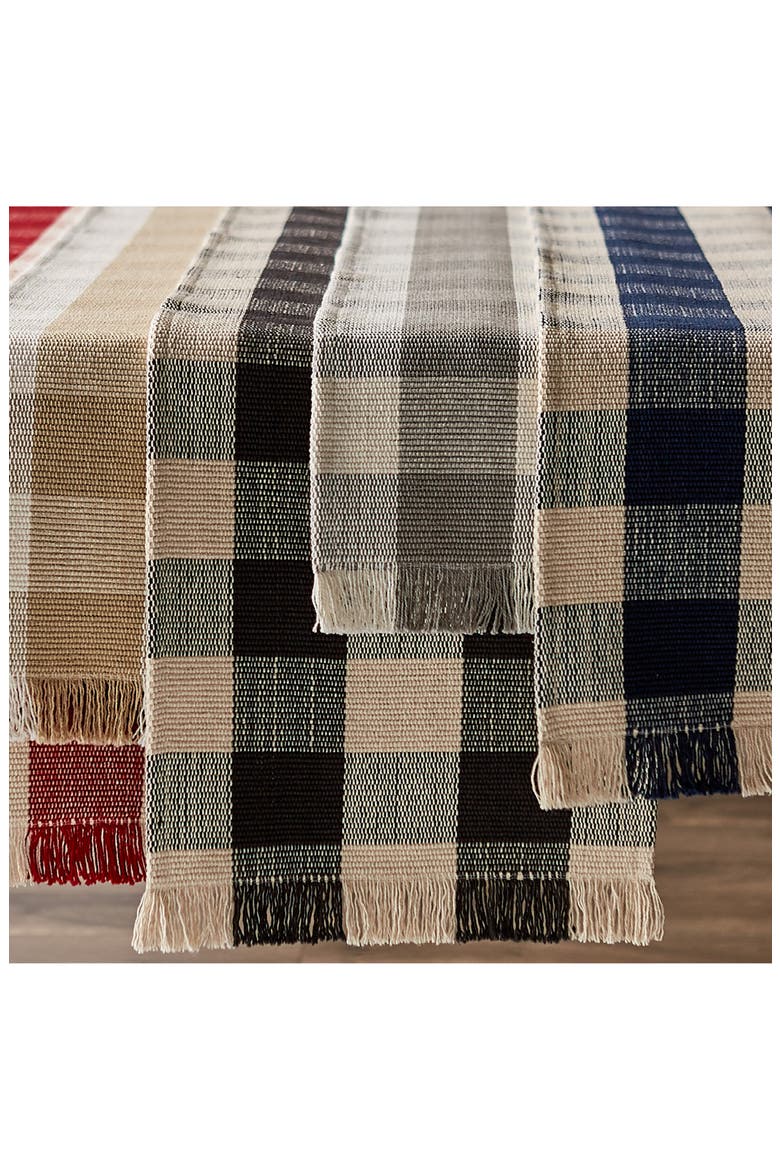 Checkered Fringe Cotton Table Runner, Alternate, color, BLUE
