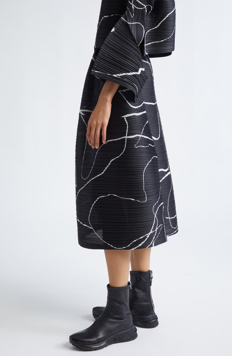 Pleats Please Issey Miyake Pause Print Pleated Midi Skirt, Alternate, color, Black