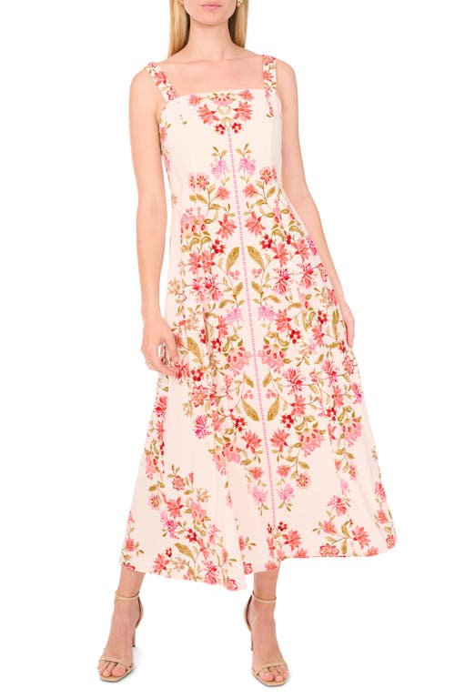 Cece Embroidered Floral Midi Dress In Pink