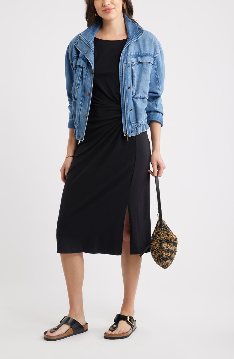 Caslon<sup>®</sup> Twist Cotton Blend Knit Midi Dress, Alternate, color, Black