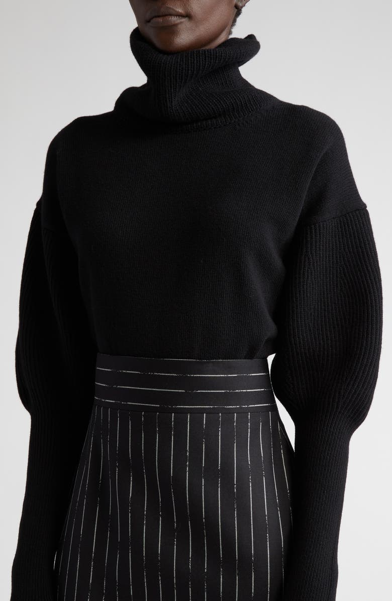 McQueen Juliet Sleeve Crop Wool & Cashmere Turtleneck Sweater, Alternate, color,