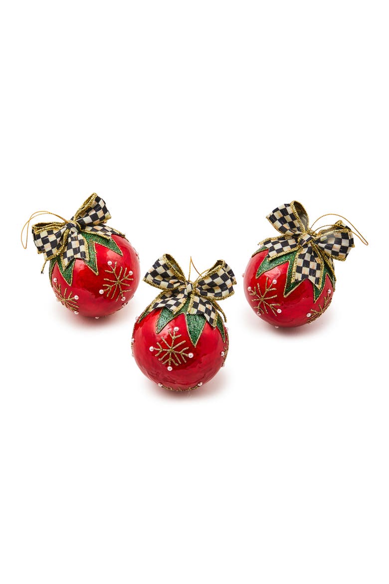 Set of 3 Cozy Christmas Capiz Ball Ornaments, Main, color, RED