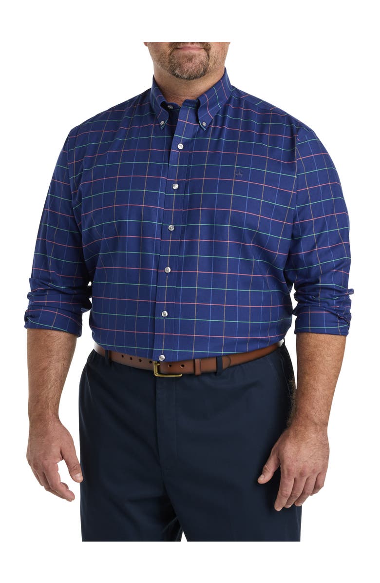 Brooks Brothers Big & Tall Non-Iron Check Sport Shirt, Main, color, Navy Multi