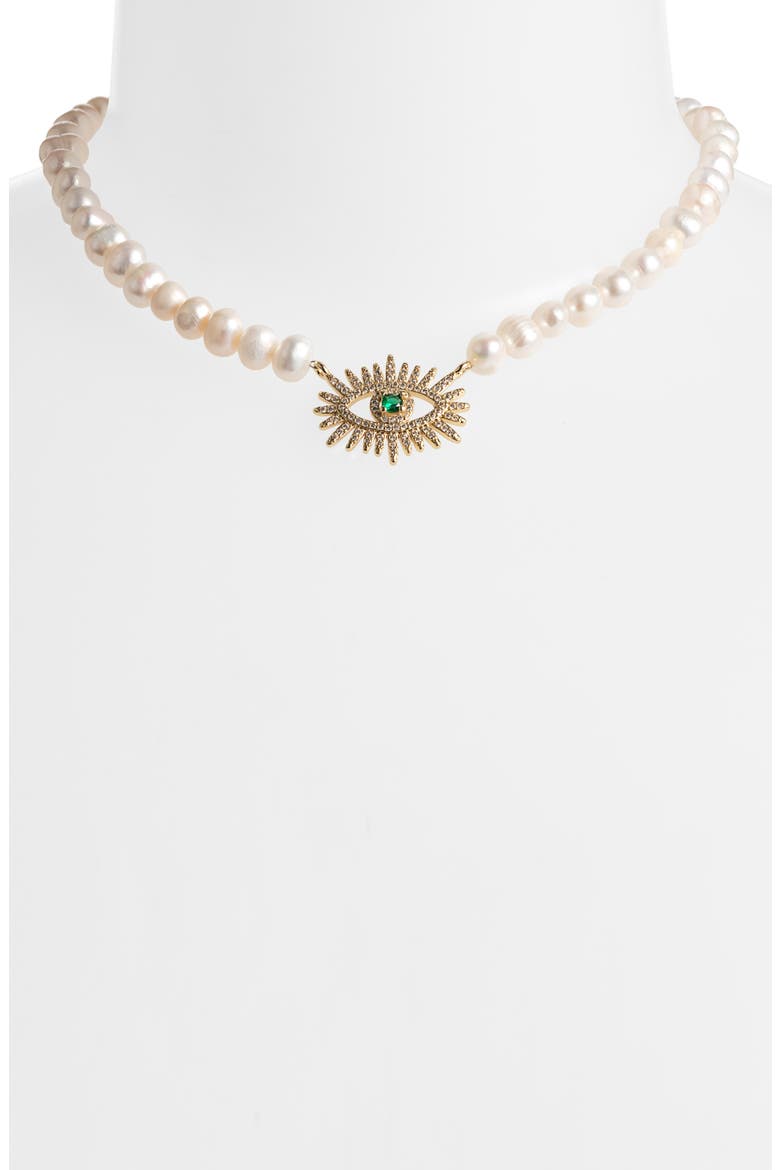 Eyes Wide Open Pearl Choker Necklace, Main, color, PEARL/ GOLD