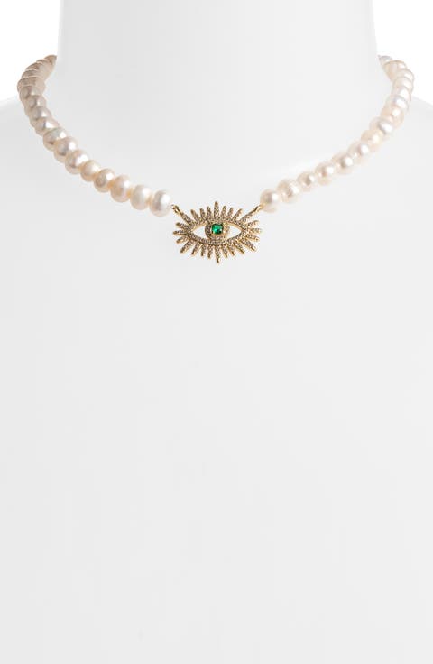 Eyes Wide Open Pearl Choker Necklace
