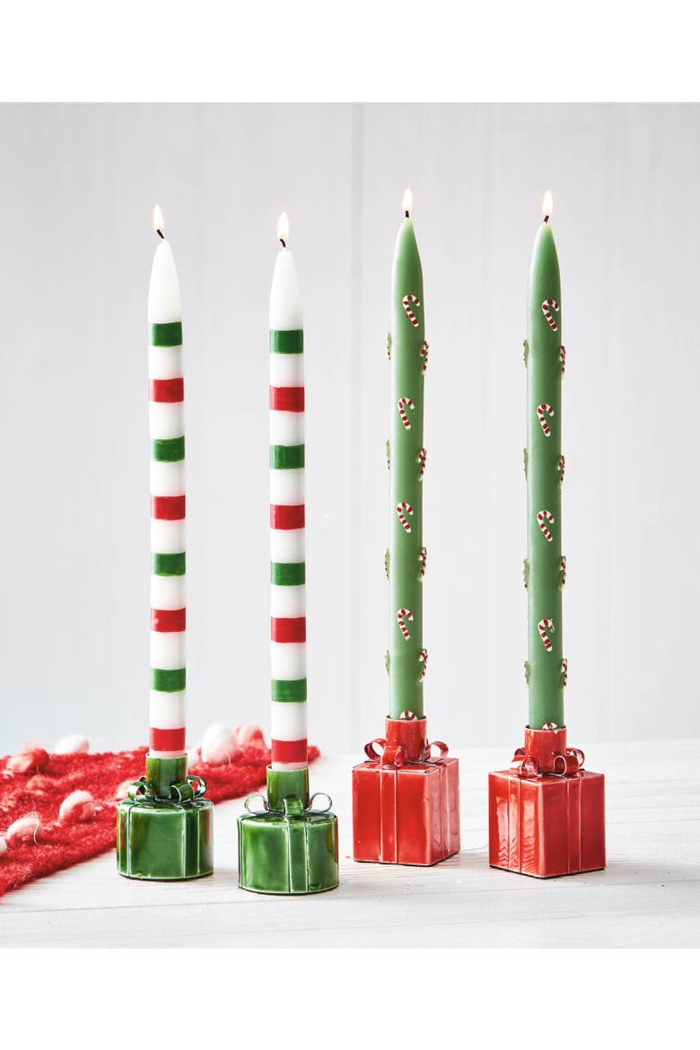 Christmas Stripes Taper S/2 Multi Paraffin Wax Christmas, Alternate, color, White