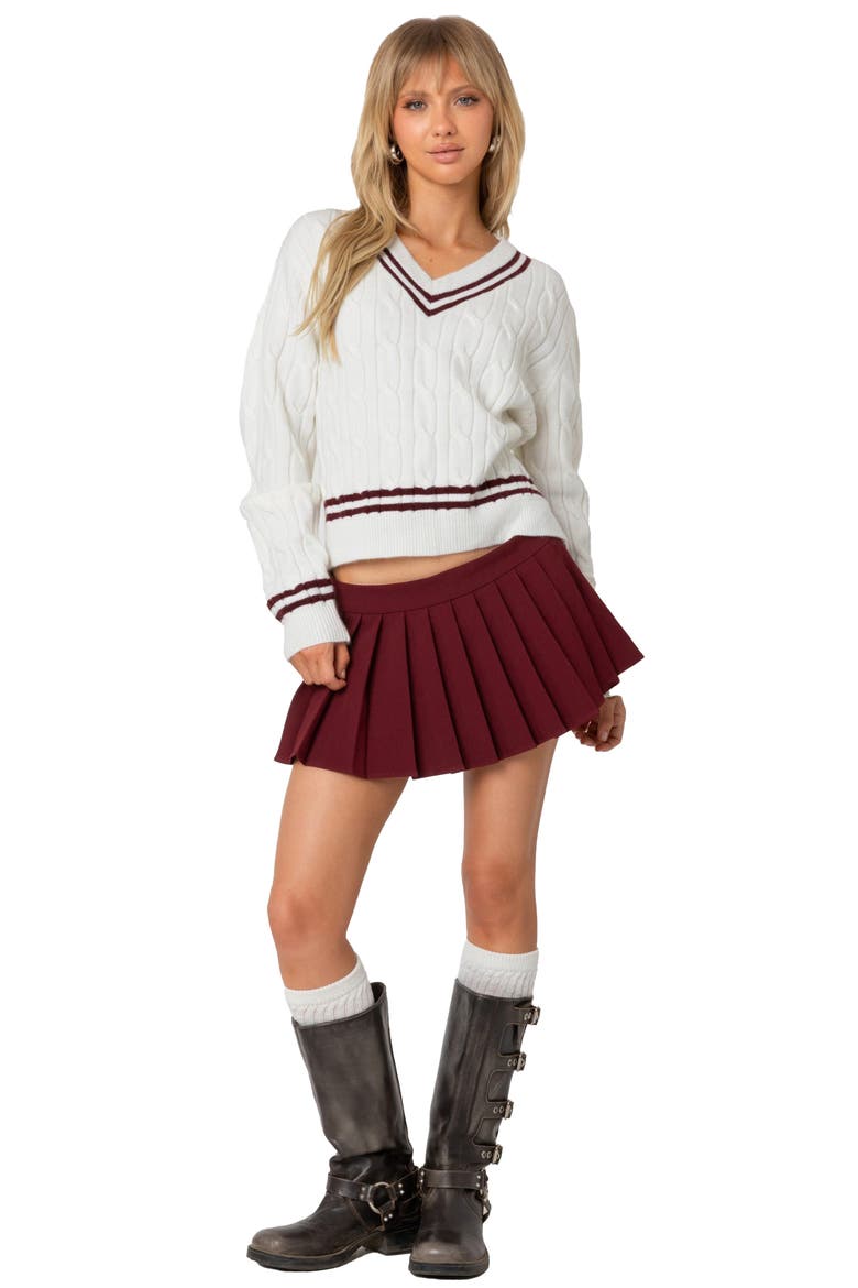 Dean Cable Knit Crop V-Neck Sweater, Alternate, color, CREAM