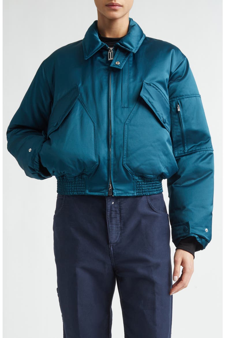 Down Sateen Bomber Jacket, Main, color, DARK TEAL