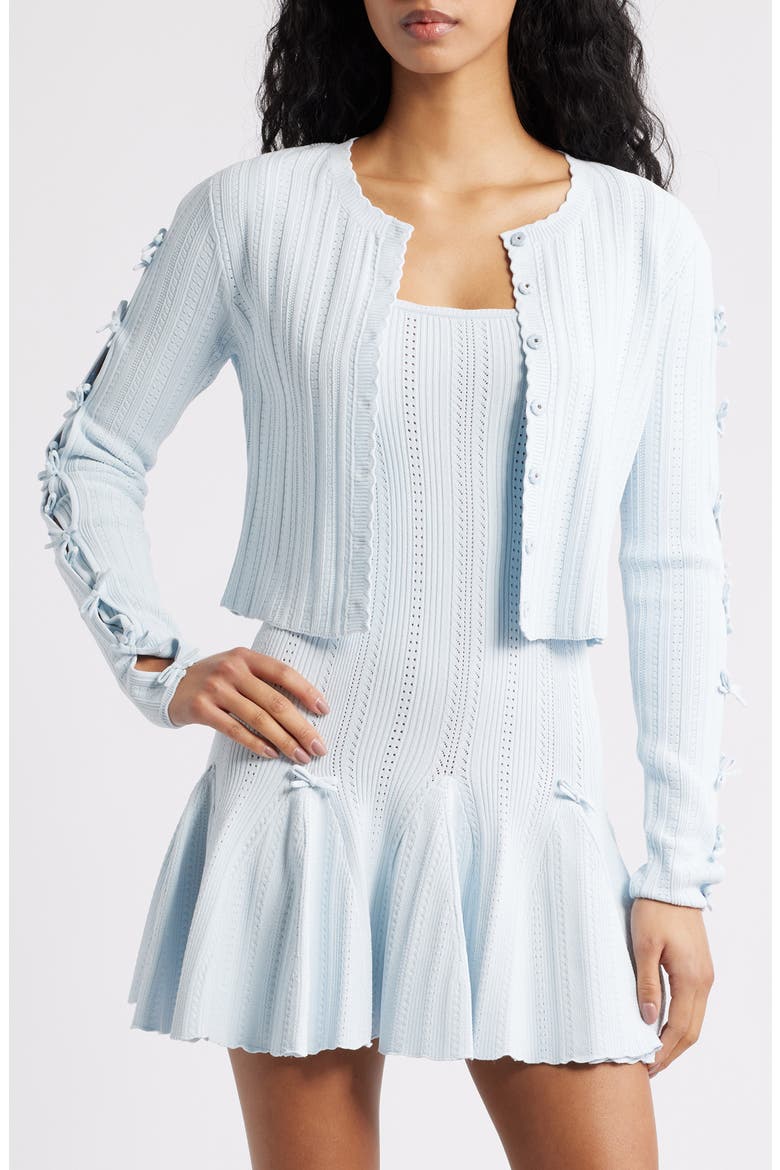 Zoriah Pointelle Tie Sleeve Cardigan, Main, color, ICICLE BLUE