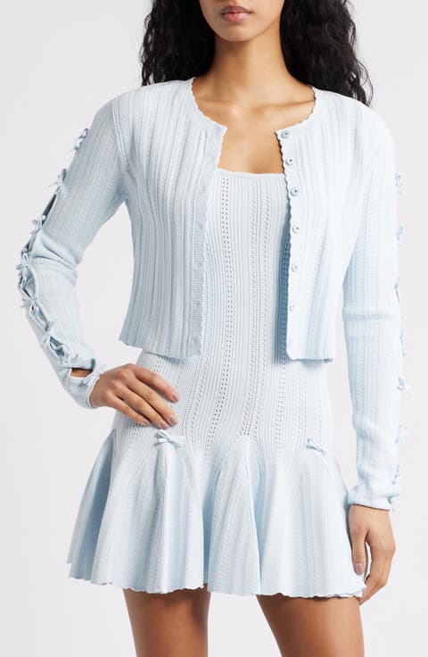 Zoriah Pointelle Tie Sleeve Cardigan