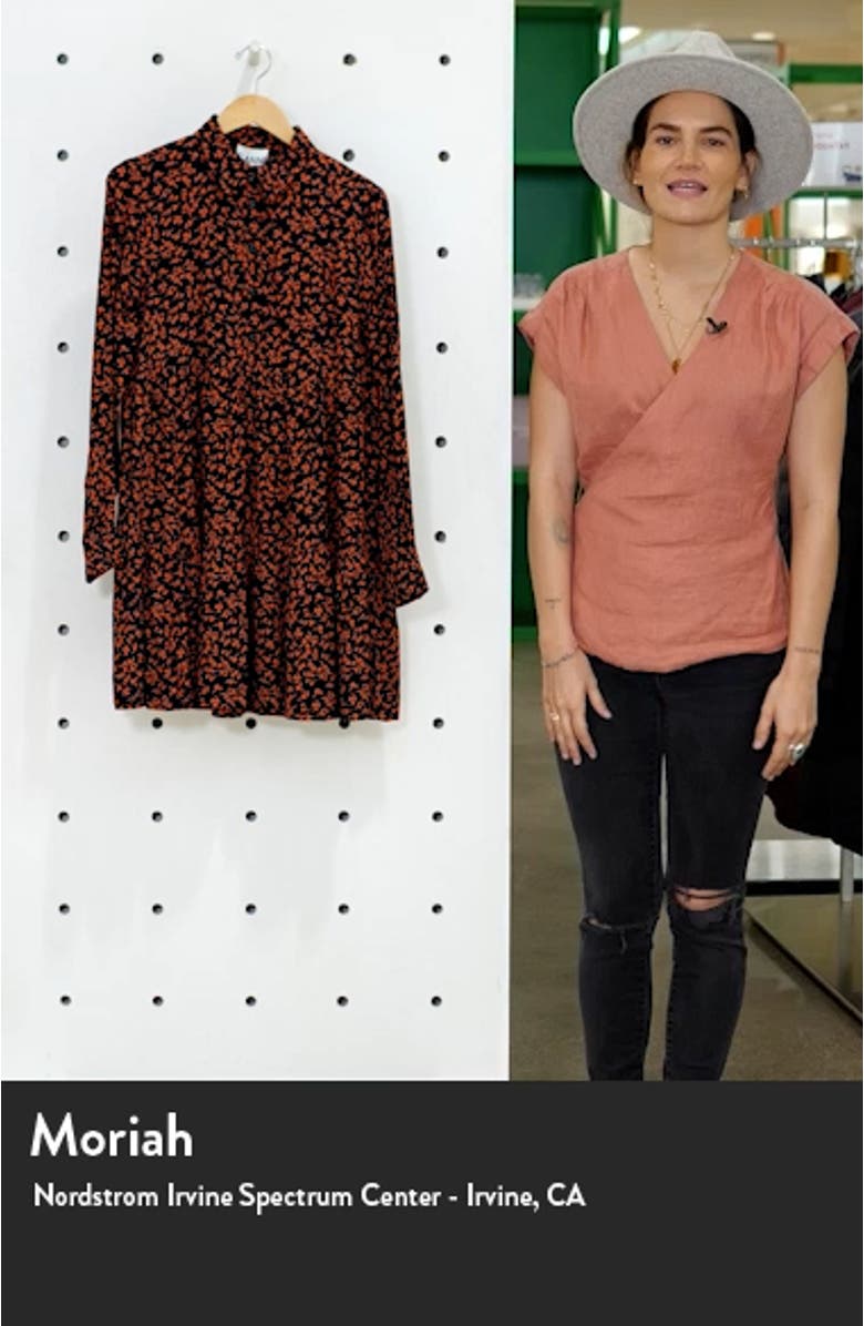 Floral Logo Print Crepe Long Sleeve Shirtdress, sales video thumbnail