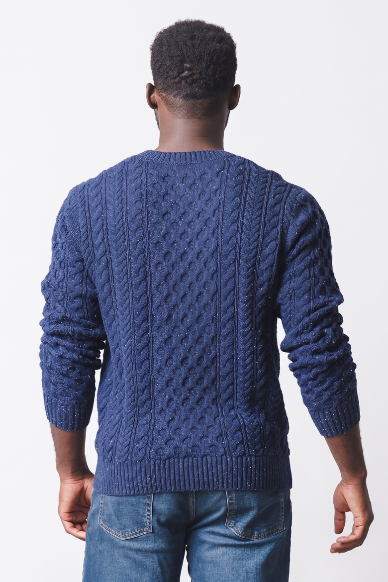 Men's Organic Fisherman Cable Knit Sweater, Alternate, color, Navy Fleck