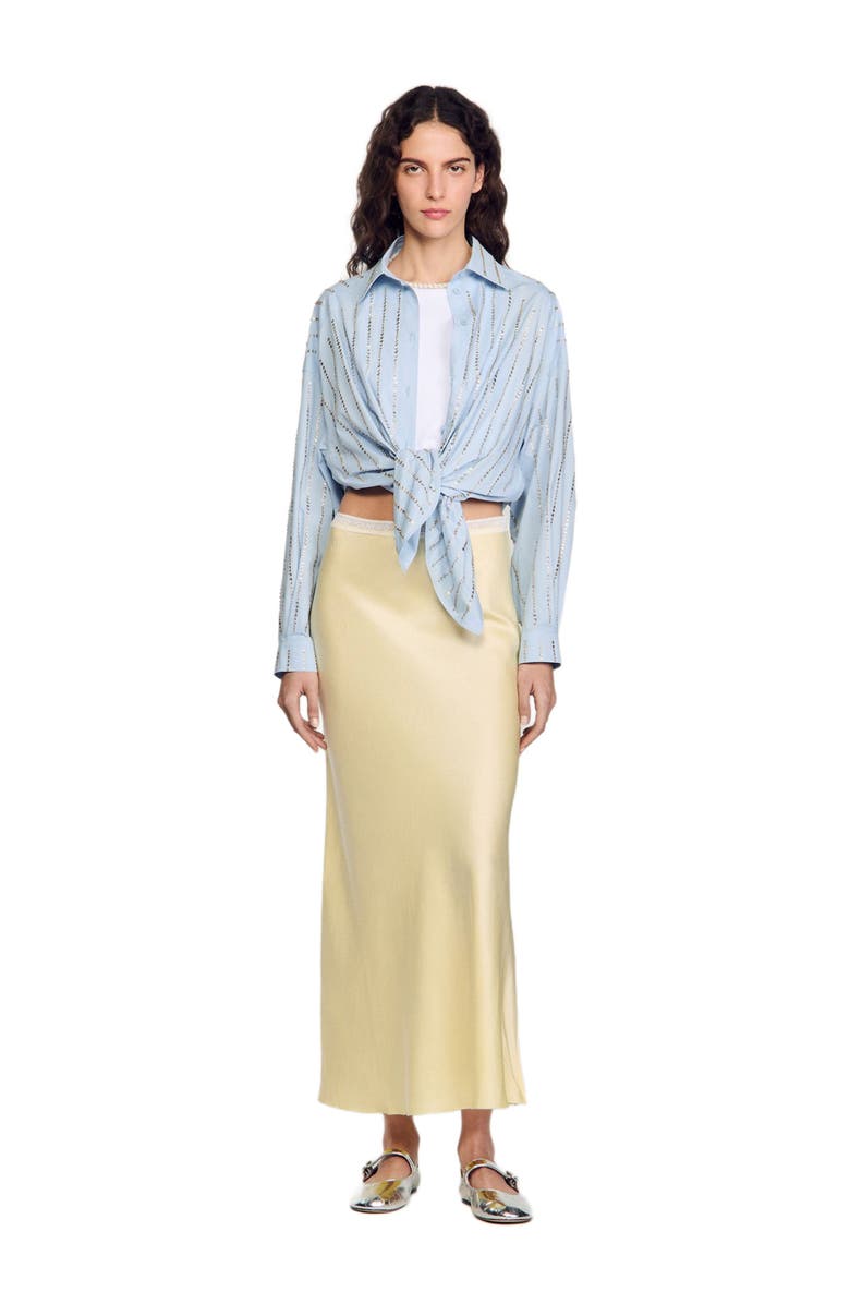 SANDRO Long satin-effect skirt, Alternate, color, 