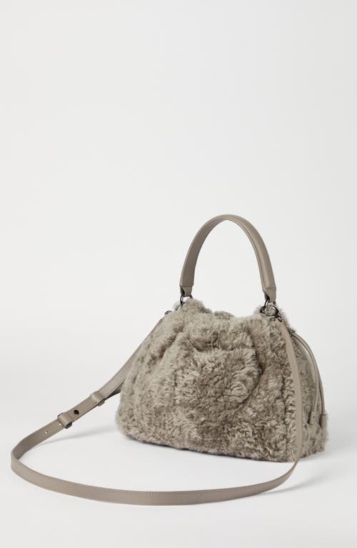 Brunello Cucinelli Shearling Mellow Small Bucket Bag In Brown