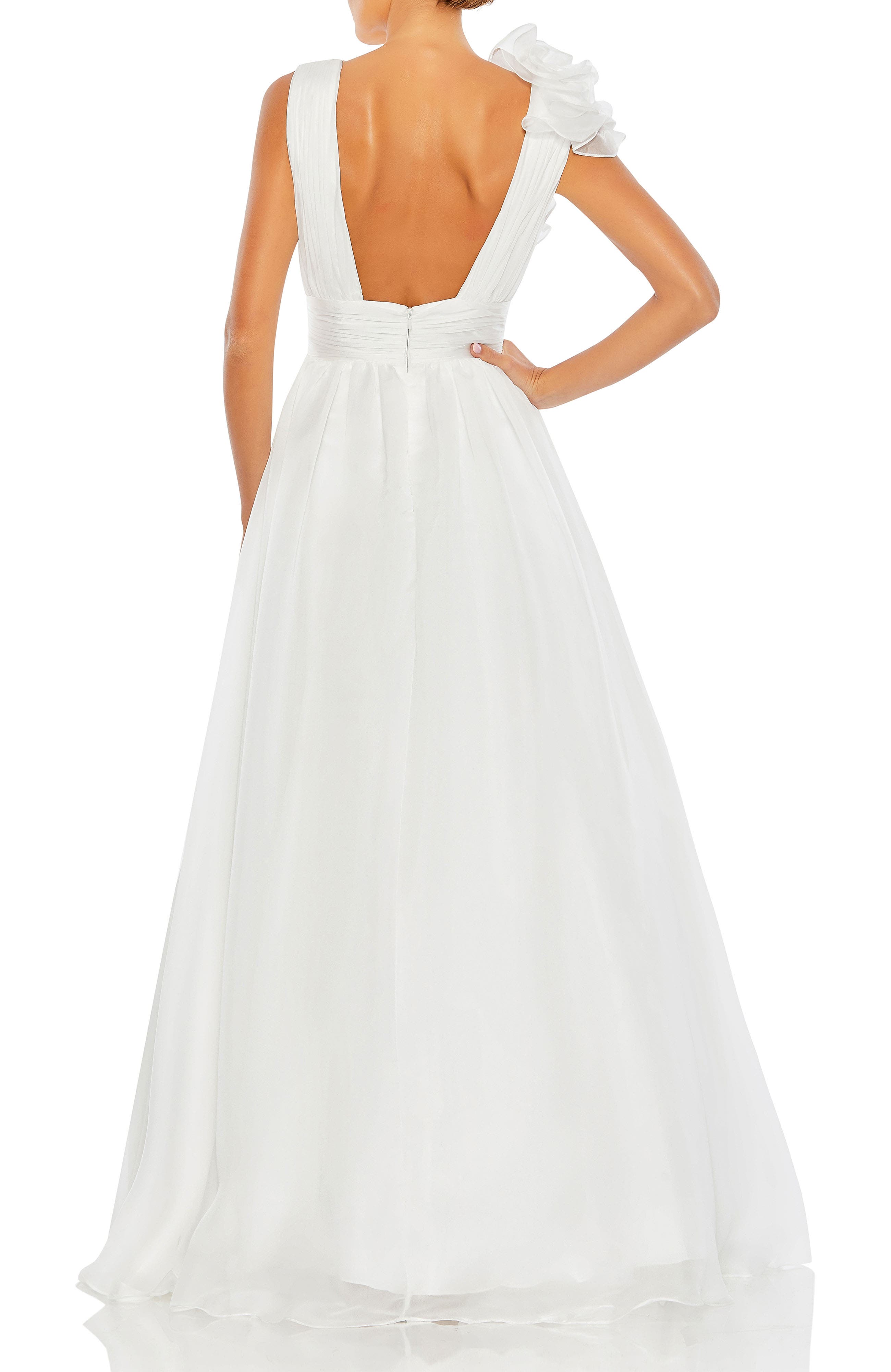 Ruffle Shoulder V-Neck Chiffon Gown - image 4