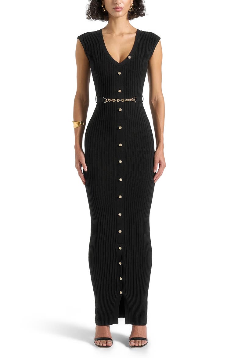 Helene Knitted Midaxi Dress with Belt, Main, color, Black