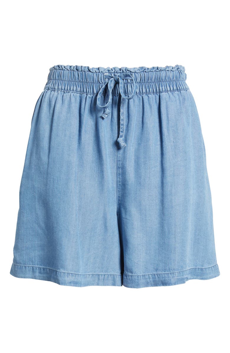beachlunchlounge Tiney Tie Waist Chambray Shorts, Alternate, color, Blue Wash