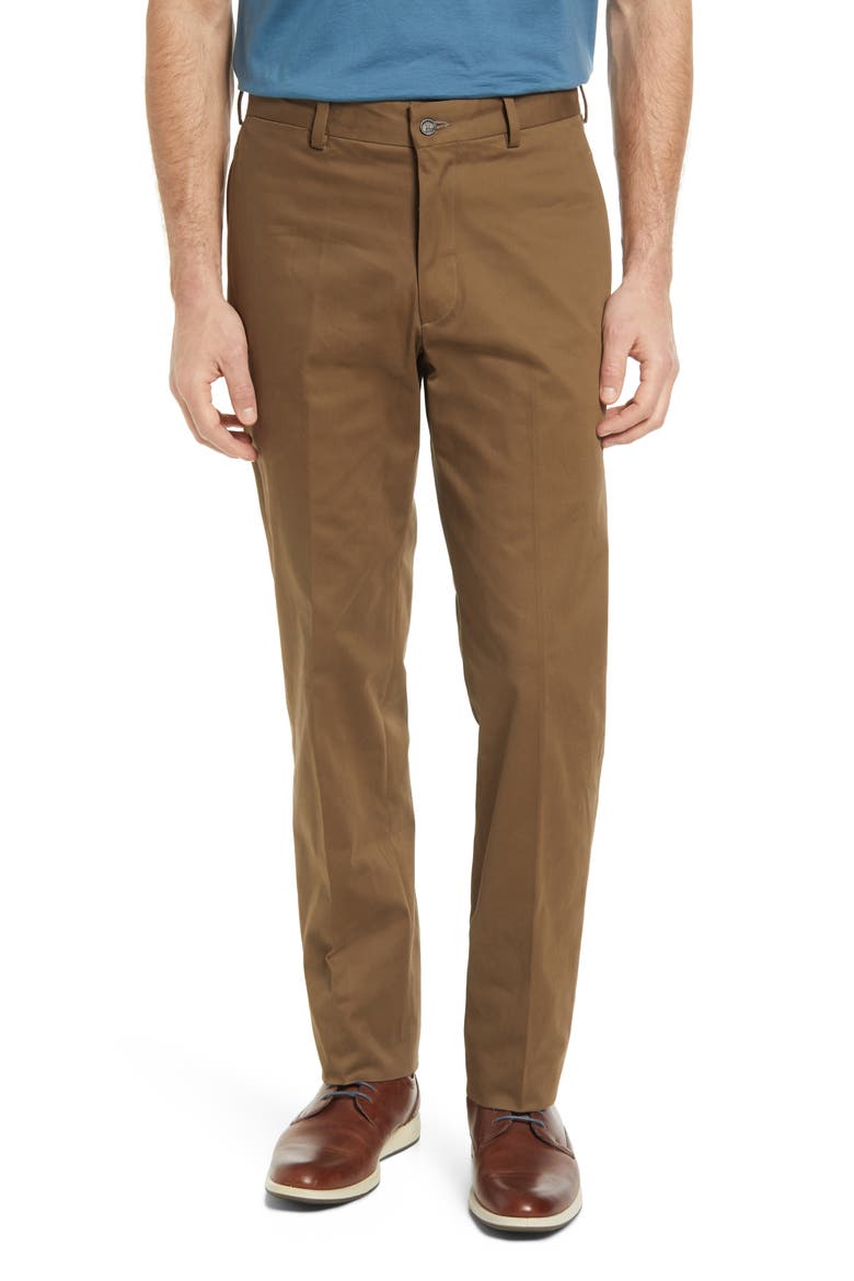 Charleston Khakis Flat Front Stretch Sateen Pants, Main, color, DK KHAKI
