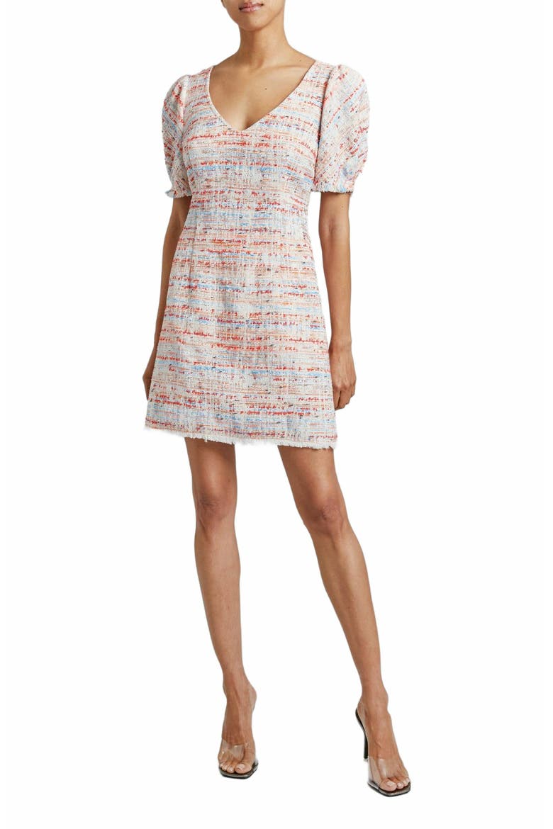 Bianca Tweed Shift Dress with Puff Sleeves, Main, color, SHELL