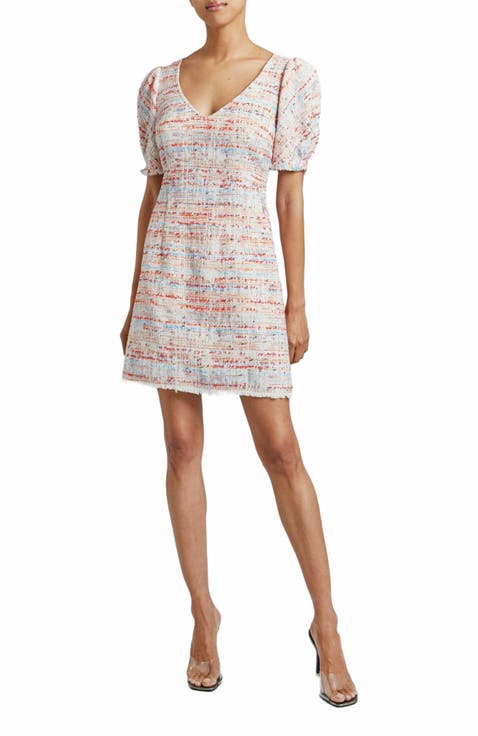 Bianca Tweed Shift Dress with Puff Sleeves