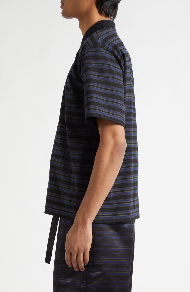Sacai Horizontal Stripe Quarter Zip Polo, Alternate, color, Black/ Navy