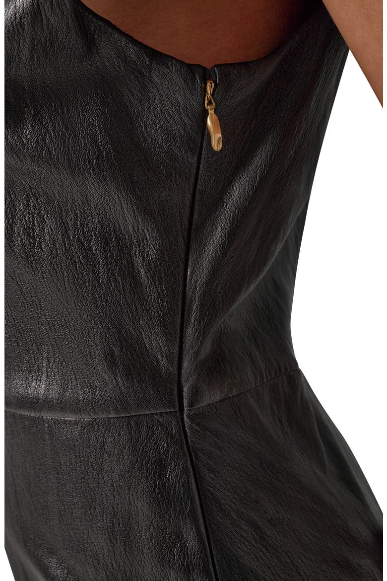 Asymmetric Drape Faux Leather Midi Dress, Alternate, color, BLACK