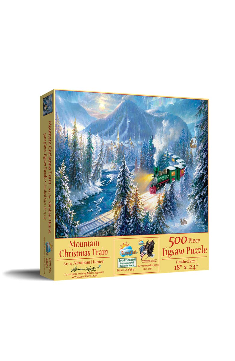 Sunsout Mountain Christmas Train 500 piece Jigsaw Puzzle for Adults, Main, color, Multicolor