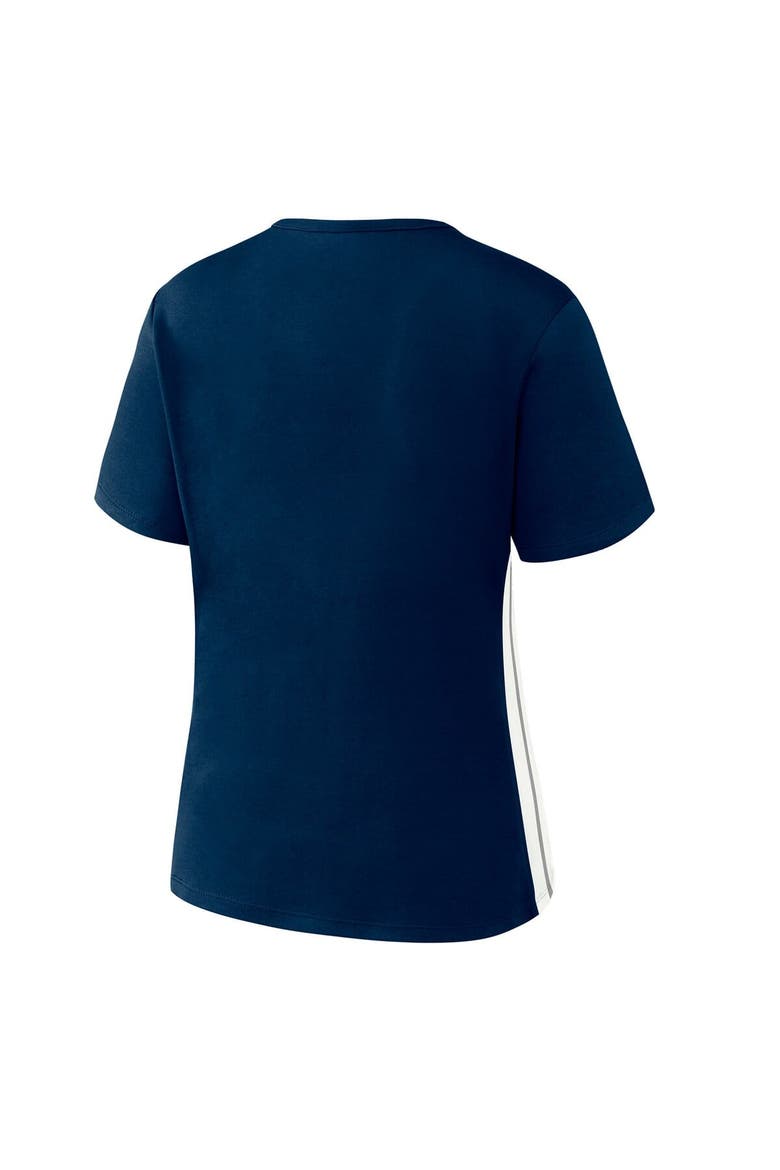 Women's WEAR by Erin Andrews  Navy New York Yankees Notch Neck Cropped T-Shirt, Alternate, color, Navy