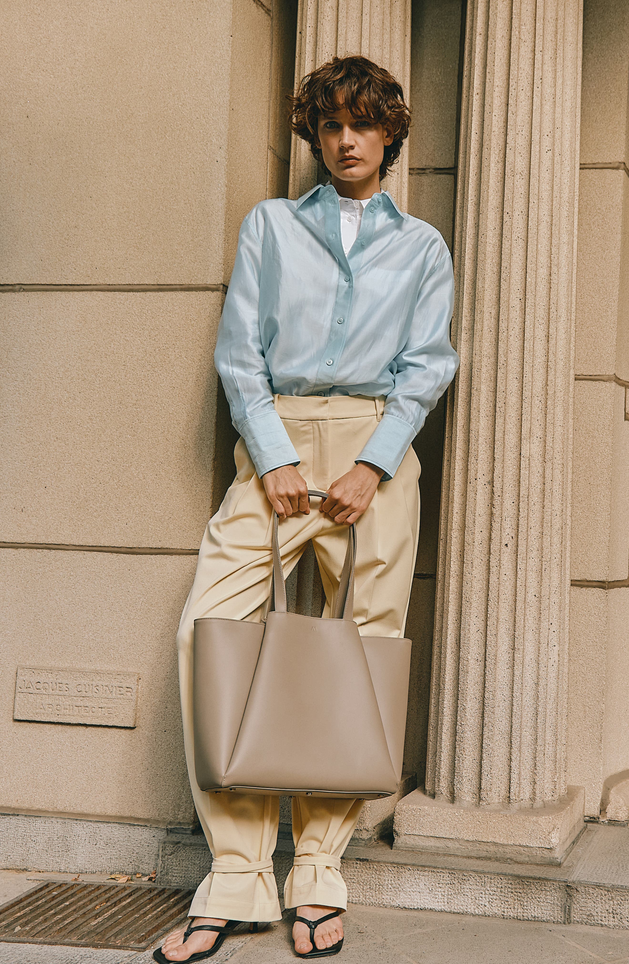 Pyramid Leather Tote Bag, Alternate, color, Greige Taupe