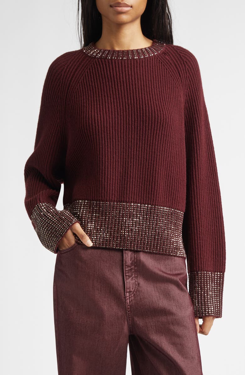 Golden Goose Journey Crystal Embellished Raglan Sleeve Wool Sweater, Main, color, Burgundy