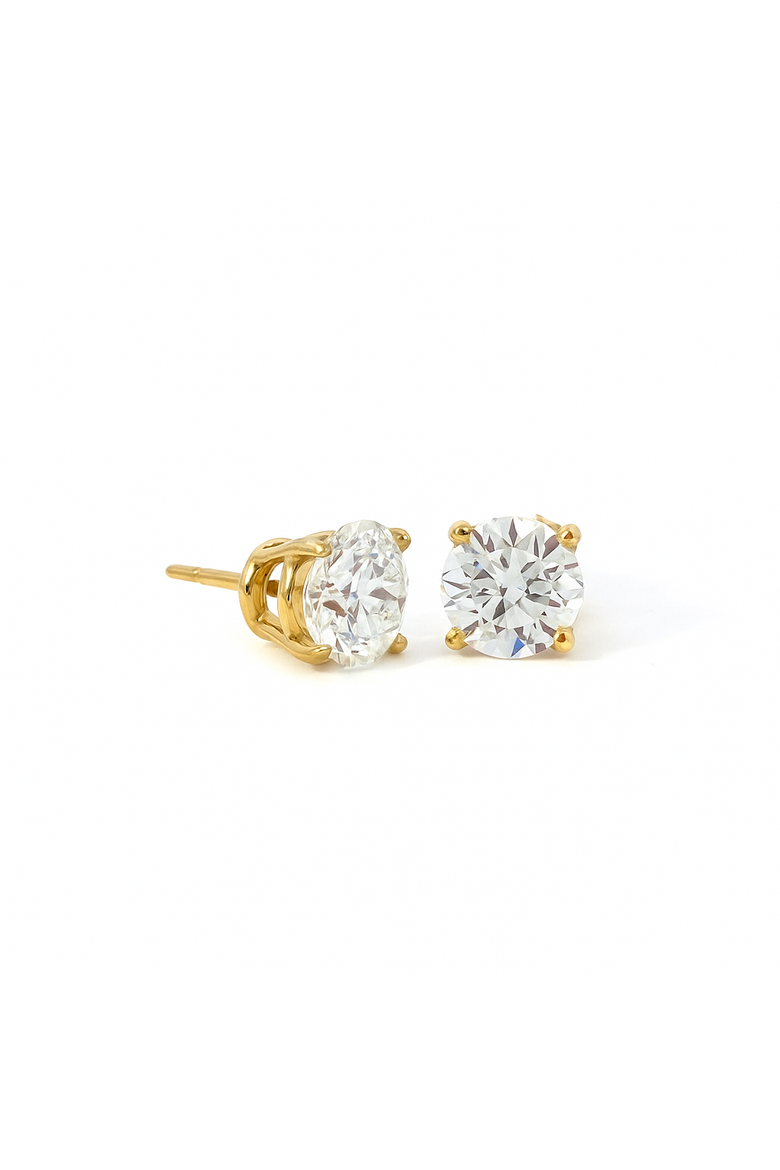IGI Certified E VS1 Diamond Stud Earrings 4 Carats 14K Yellow Gold, Main, color, Yellow