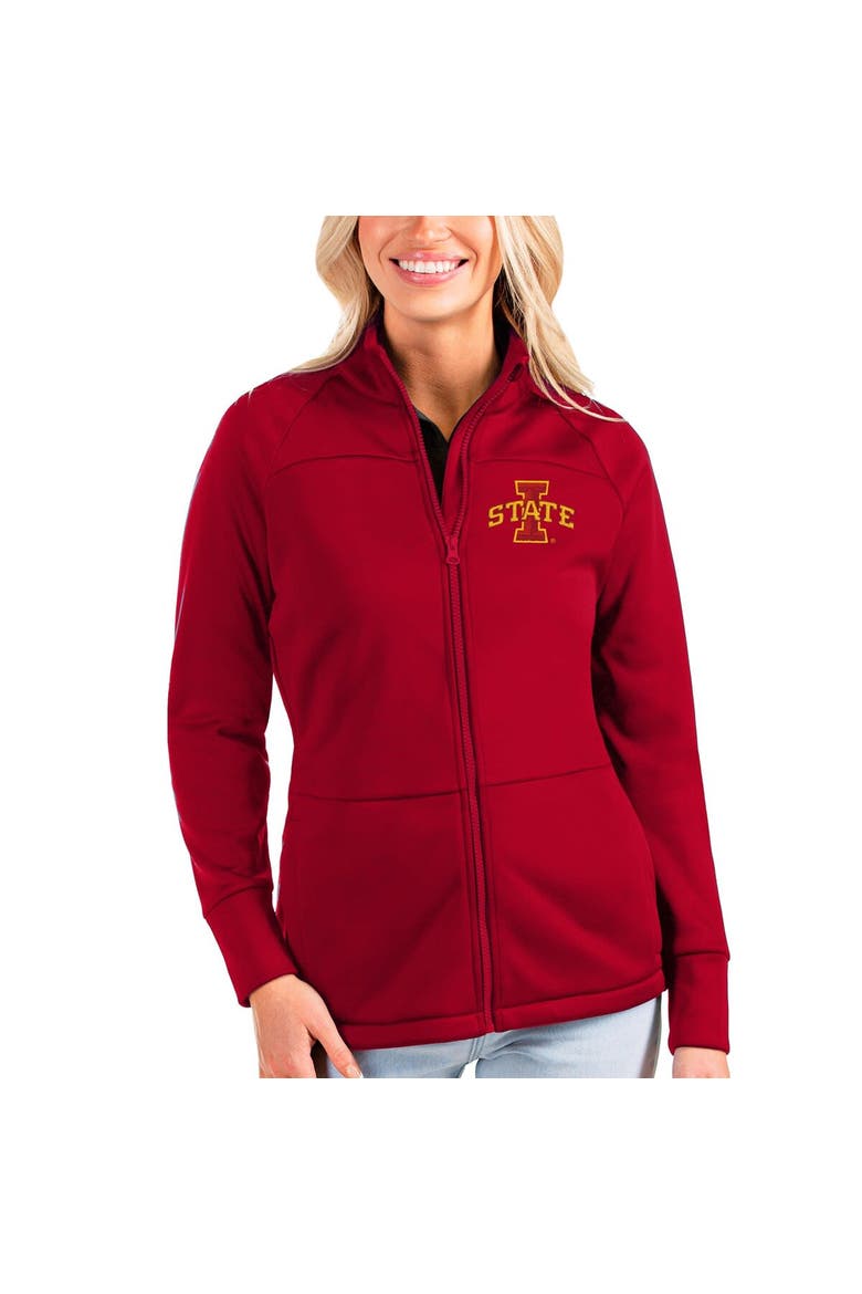 Women's Antigua Cardinal Iowa State Cyclones Links Full-Zip Golf Jacket, Main, color, Cardinal