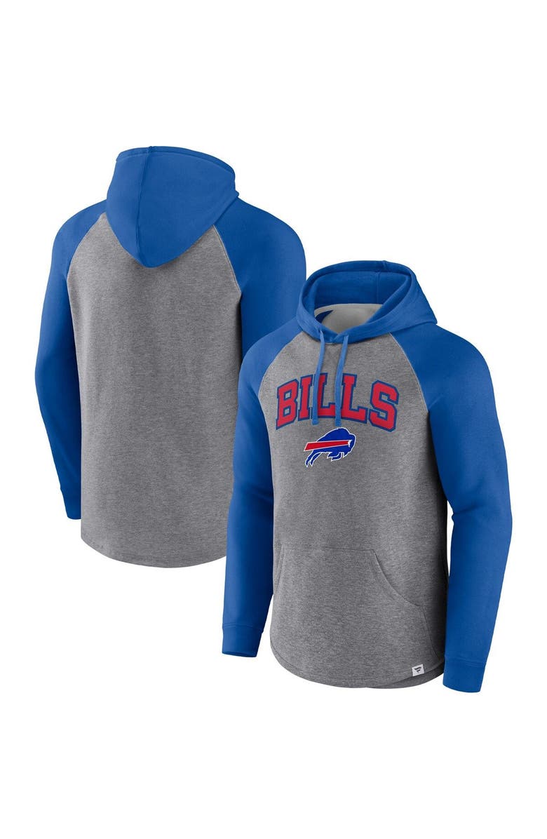 FANATICS Men's Fanatics Branded Heathered Gray/Royal Buffalo Bills By Design Raglan Pullover Hoodie, Main, color, Heather Gray