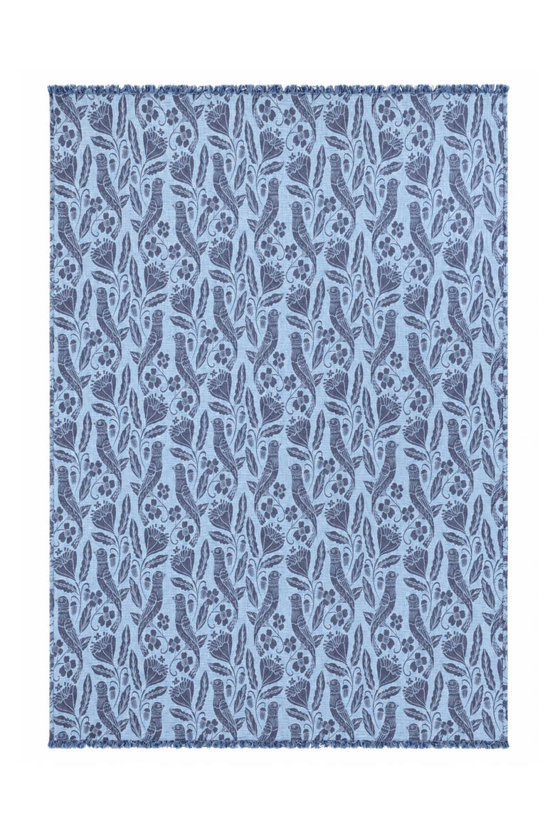 Birds Lightweight Reversible Organic Cotton Muslin Blanket, Alternate, color, Navy