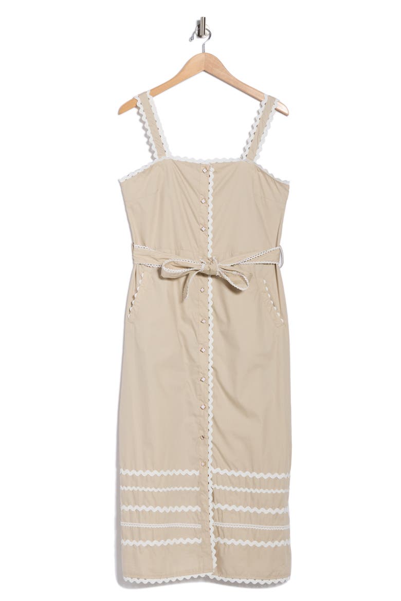 Cotton Poplin Rickrack Midi Dress, Alternate, color, STONE