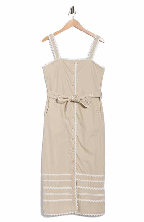 Ellen Tracy Cotton Poplin Rickrack Midi Dress