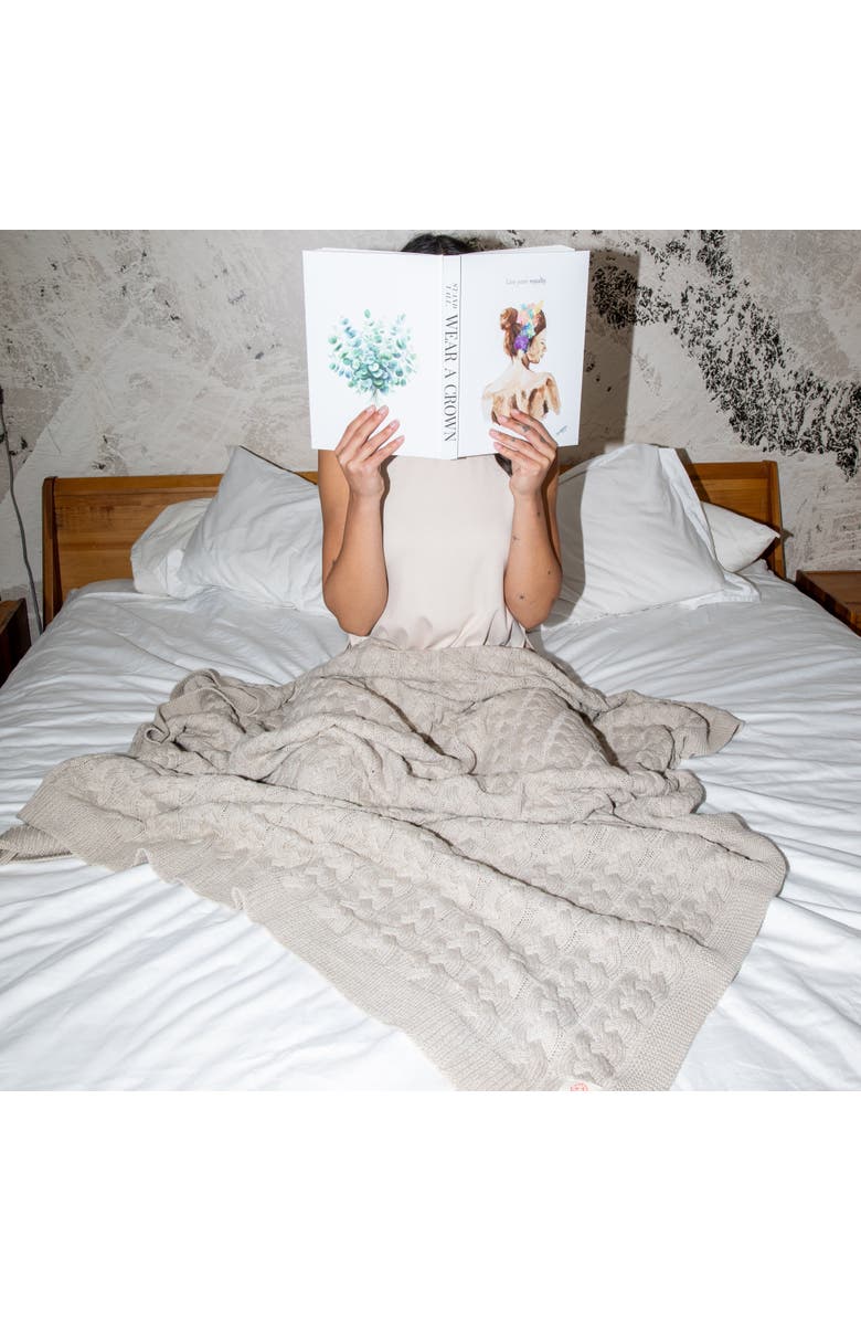 Pink Lemonade Double Cable Organic Cotton Throw Blanket, Alternate, color, Linen