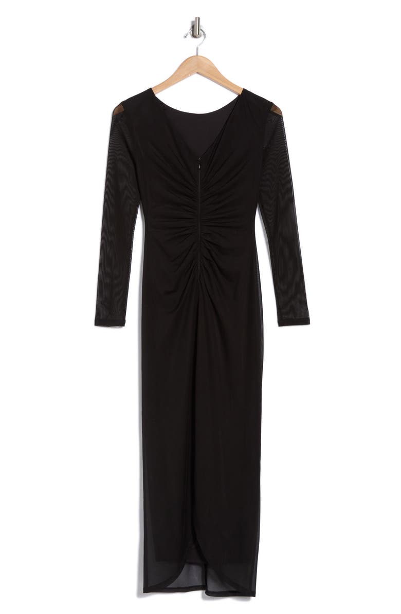 DONNA MORGAN FOR MAGGY Long Sleeve Ruched Mesh Maxi Dress, Alternate, color, 