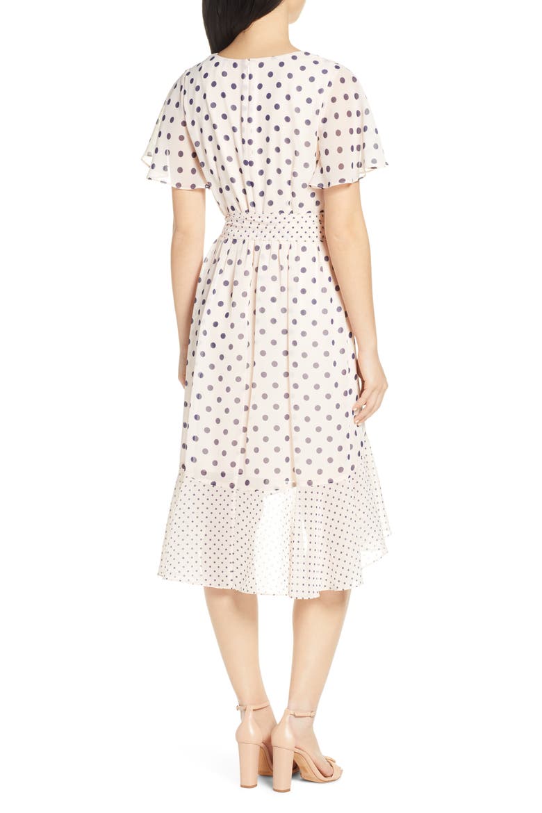 Polka Dot Chiffon Faux Wrap Dress, Alternate, color, BLUSH