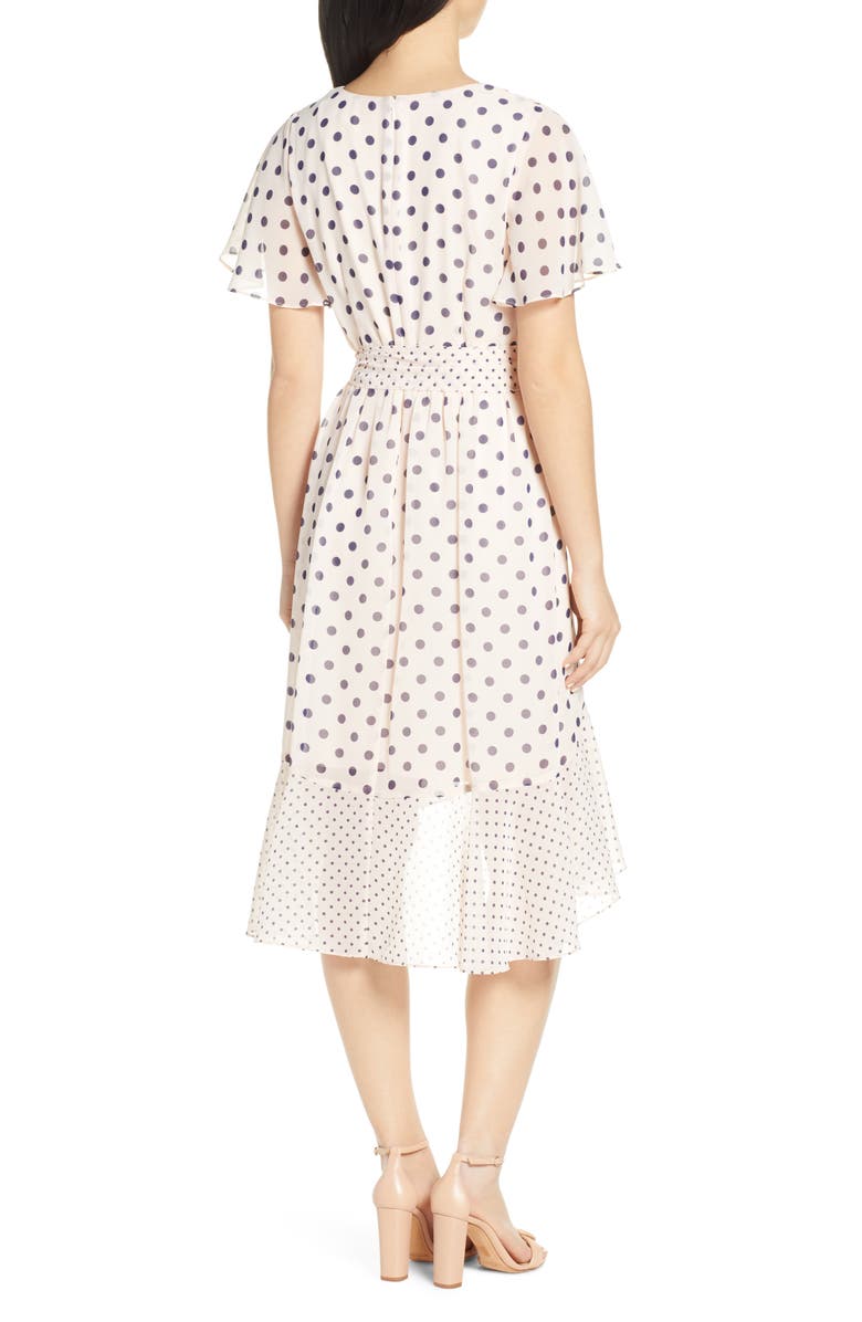 Eliza J Polka Dot Chiffon Faux Wrap Dress, Alternate, color, 