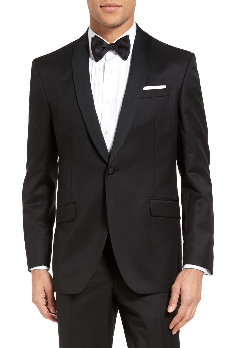 Josh Trim Fit Wool Tuxedo, Alternate, color, BLACK